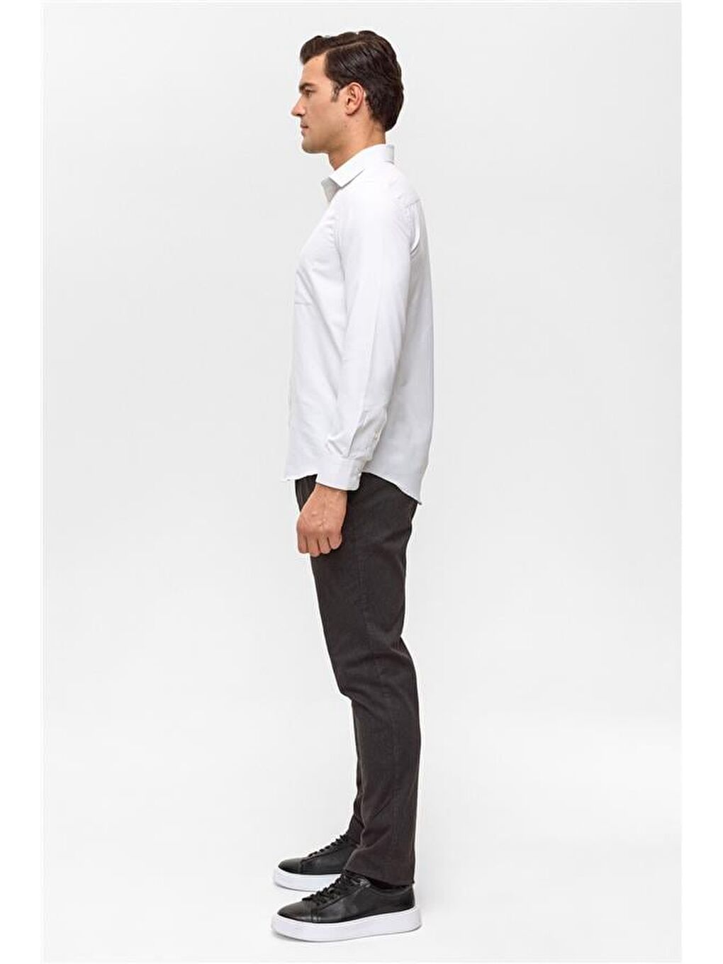 Ekru Regular Desenli Klasik Yaka Gömlek-3