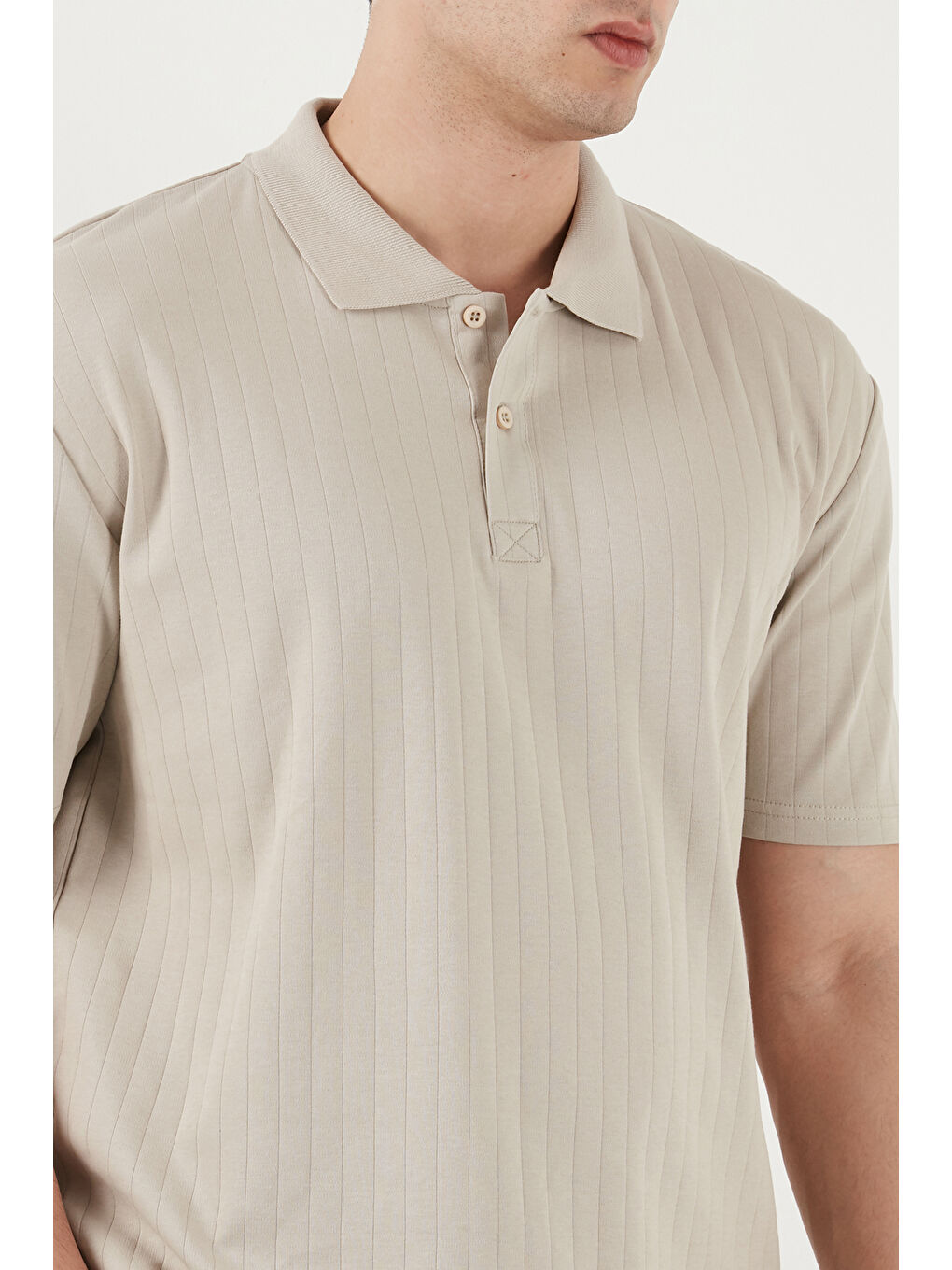 Bej Pamuklu Kısa Kollu Düğmeli Polo T Shirt 5904051-4