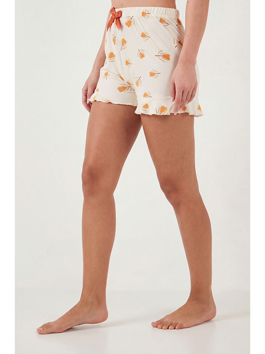 Sarı Desenli Bambu Karışımlı Regular Fit Şortlu Pijama Takımı 6097715-5