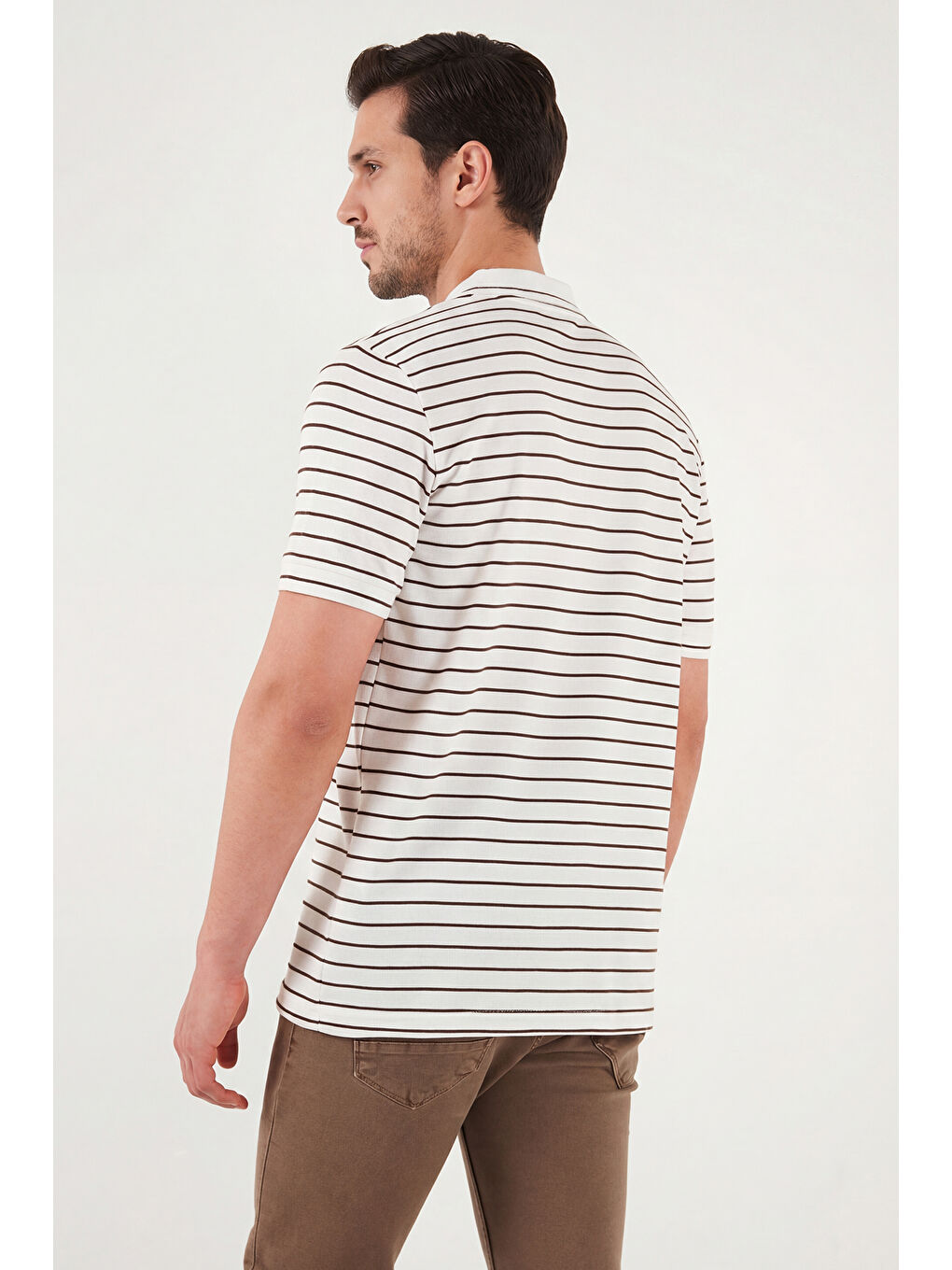 Kahverengi Çizgili Kısa Kollu Düğmeli Polo T Shirt 5904026-6
