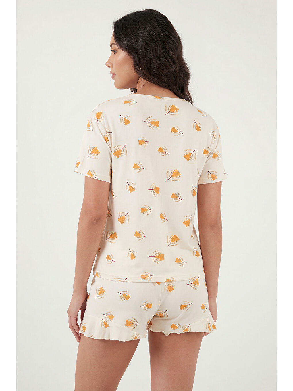 Sarı Desenli Bambu Karışımlı Regular Fit Şortlu Pijama Takımı 6097715-6