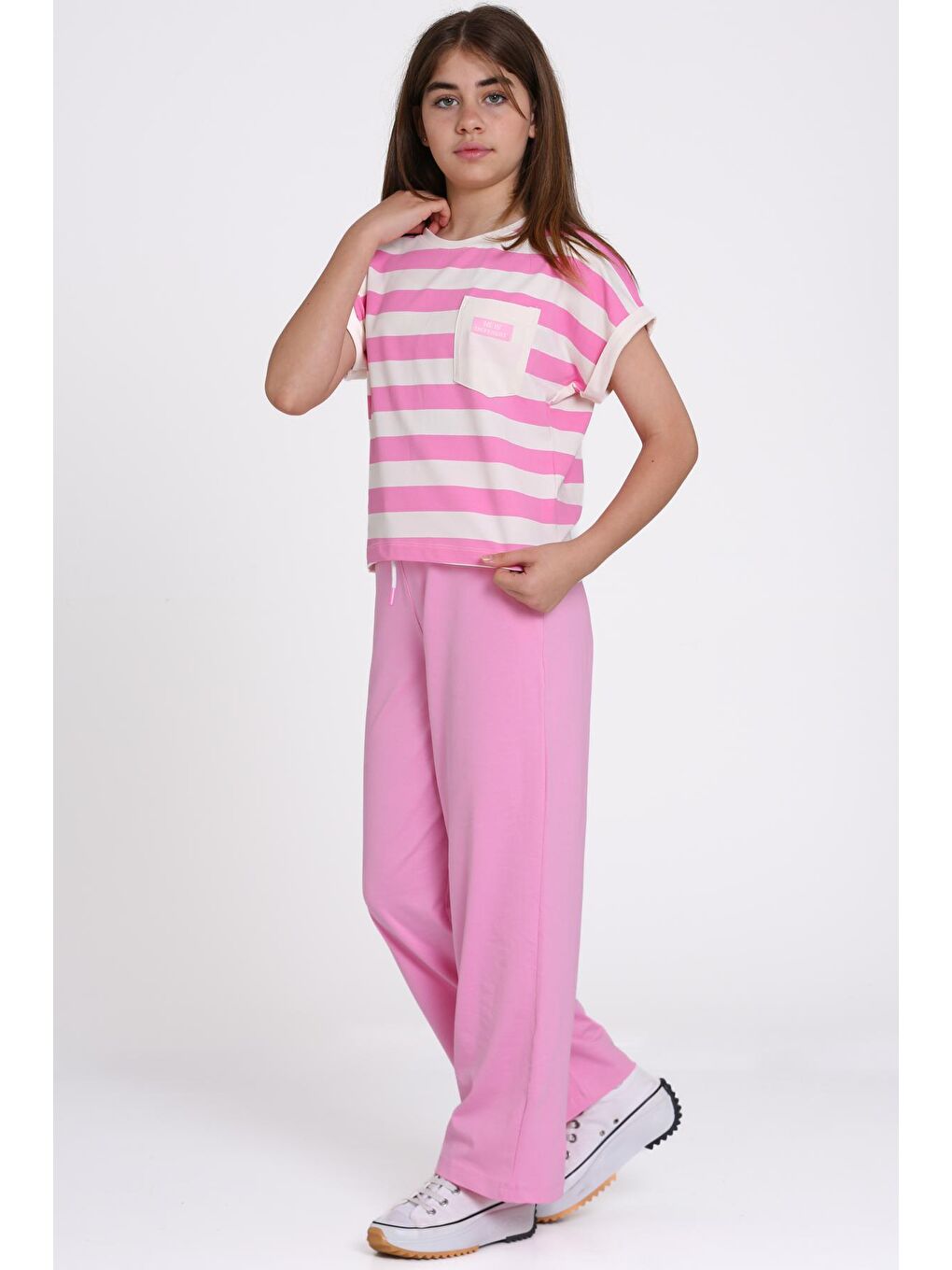 Pembe Çizgili Baskılı 8-12 Yaş Takım - 2458-5-2