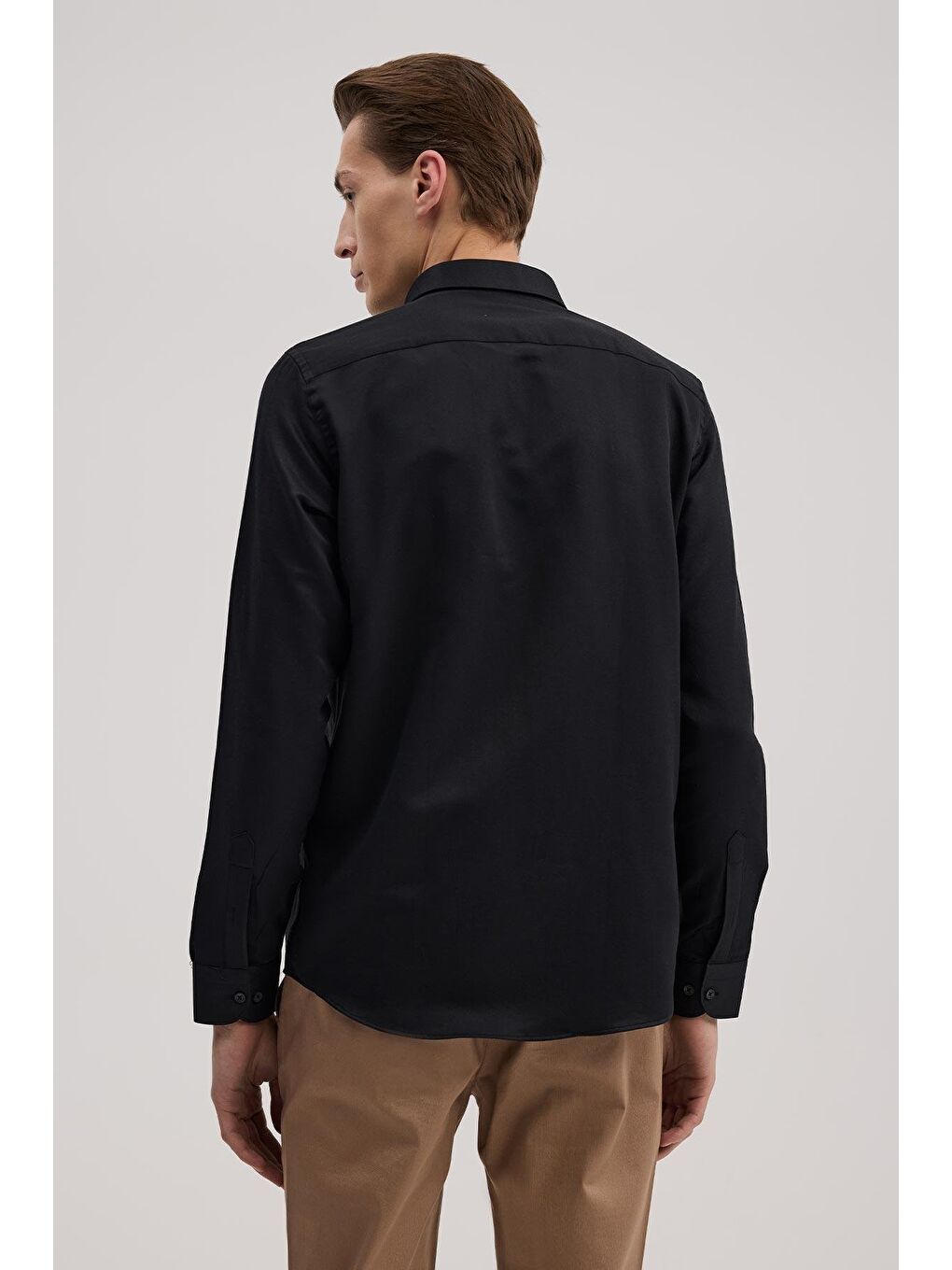 Siyah Comfort Fit Alttan Düğmeli Yaka Pamuk Karışımlı Gömlek-3