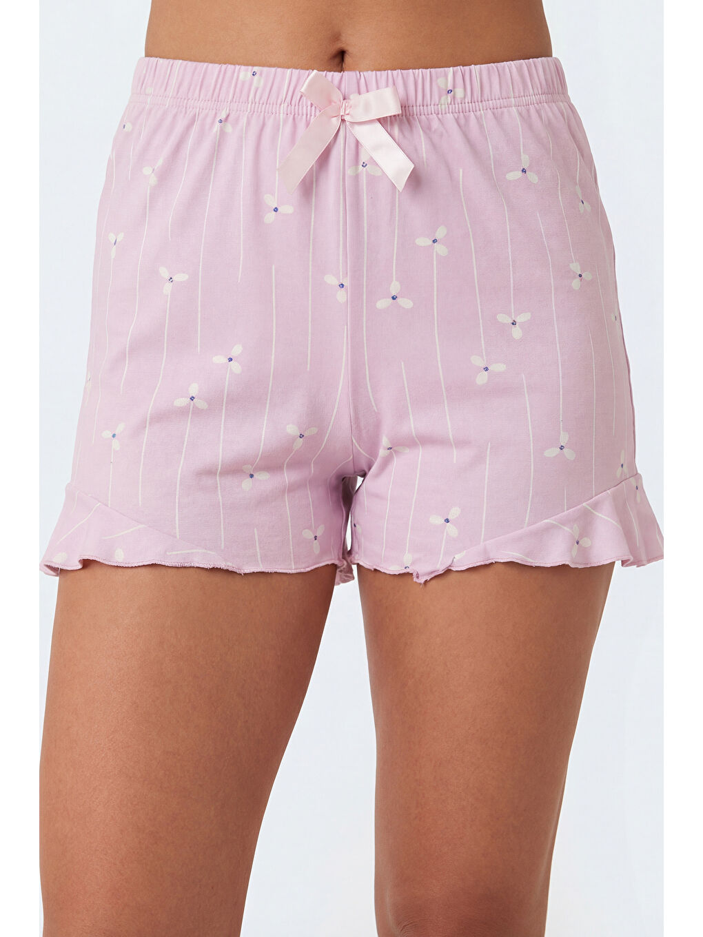 Lila Desenli Bambu Karışımlı Regular Fit Şortlu Pijama Takımı 6097715-4