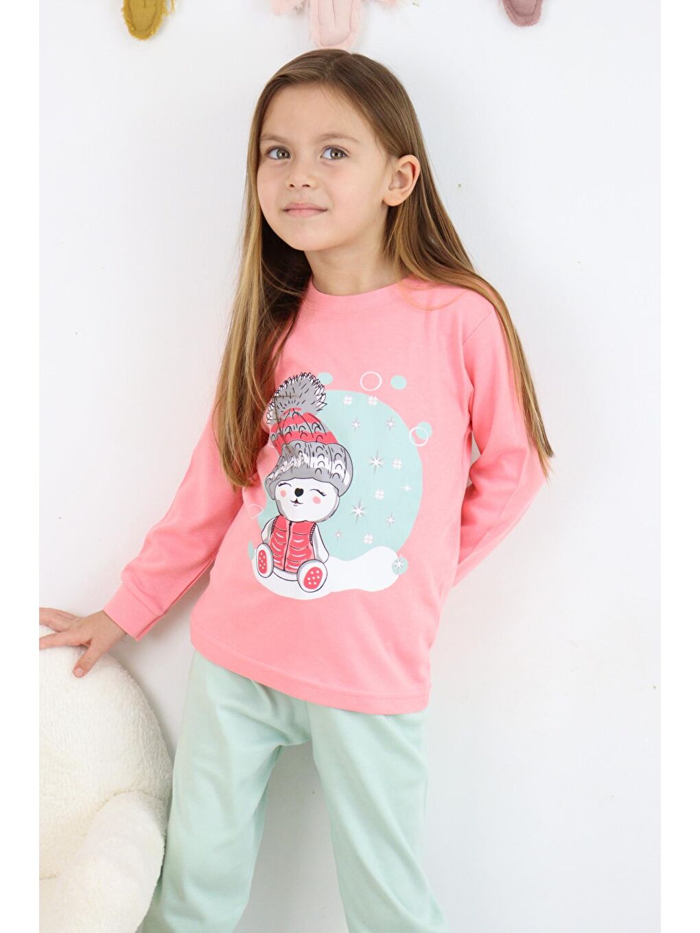 Harika KIDS Pembe-Mavi Kız Çocuk Interlok Kumaş Orta Kalınlıkta Pamuklu Pijama Takımı - 2