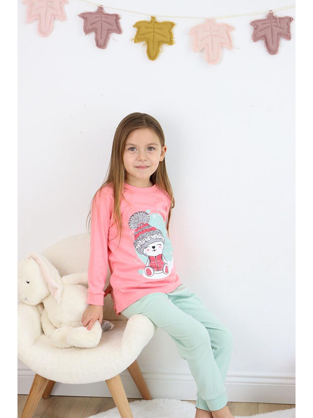 Harika KIDS Pembe-Mavi Kız Çocuk Interlok Kumaş Orta Kalınlıkta Pamuklu Pijama Takımı - 4