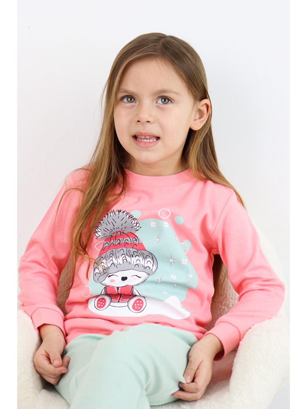 Harika KIDS Pembe-Mavi Kız Çocuk Interlok Kumaş Orta Kalınlıkta Pamuklu Pijama Takımı - 5