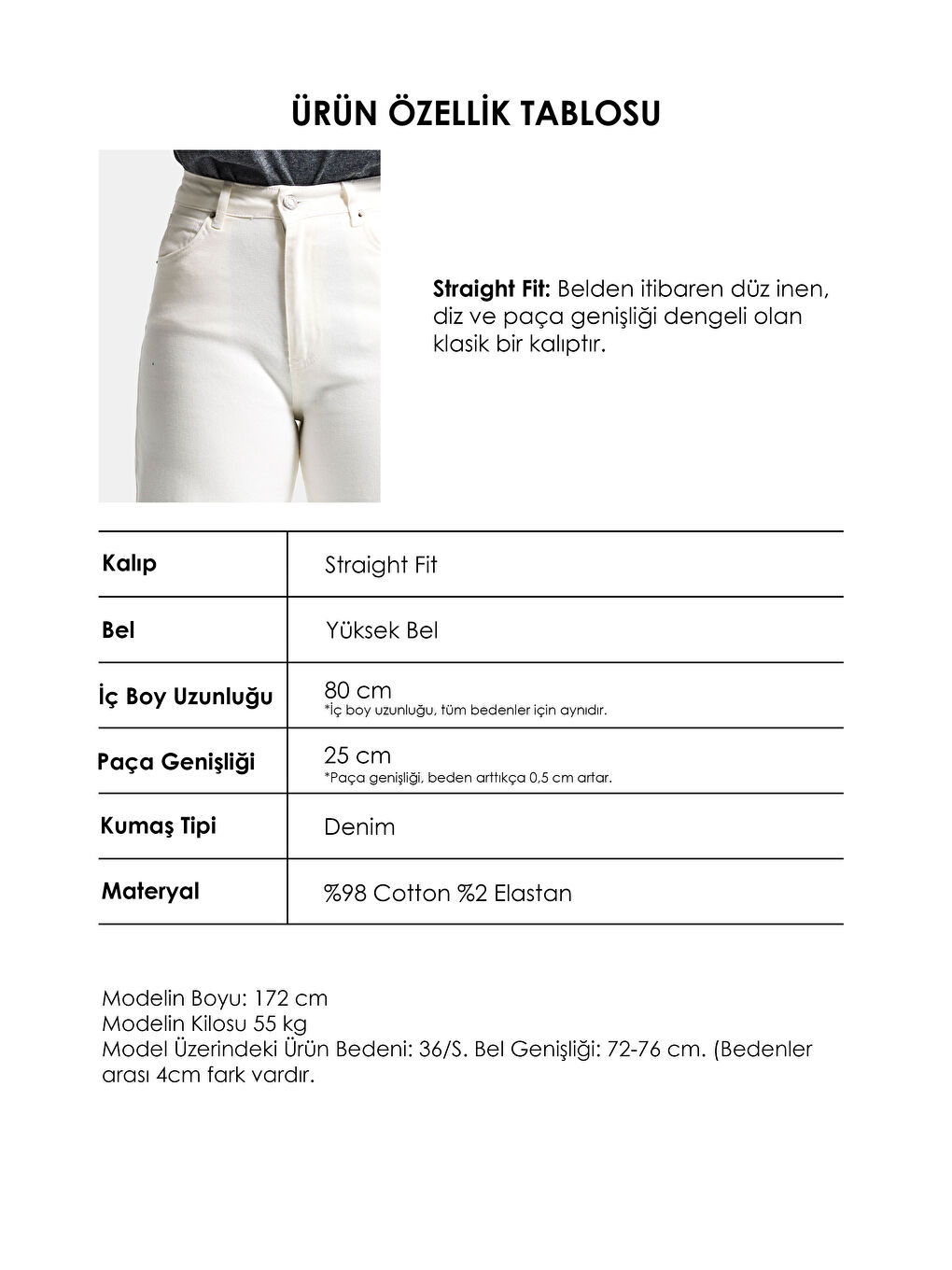 Kadın Kırık Beyaz 7s6-101 Straight Fit Yüksek Bel Denim Jean-3