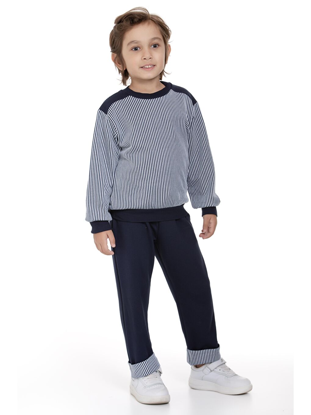 Bisiklet Yaka Çizgili Erkek Çocuk Lacivert Renk Eşofman Takım