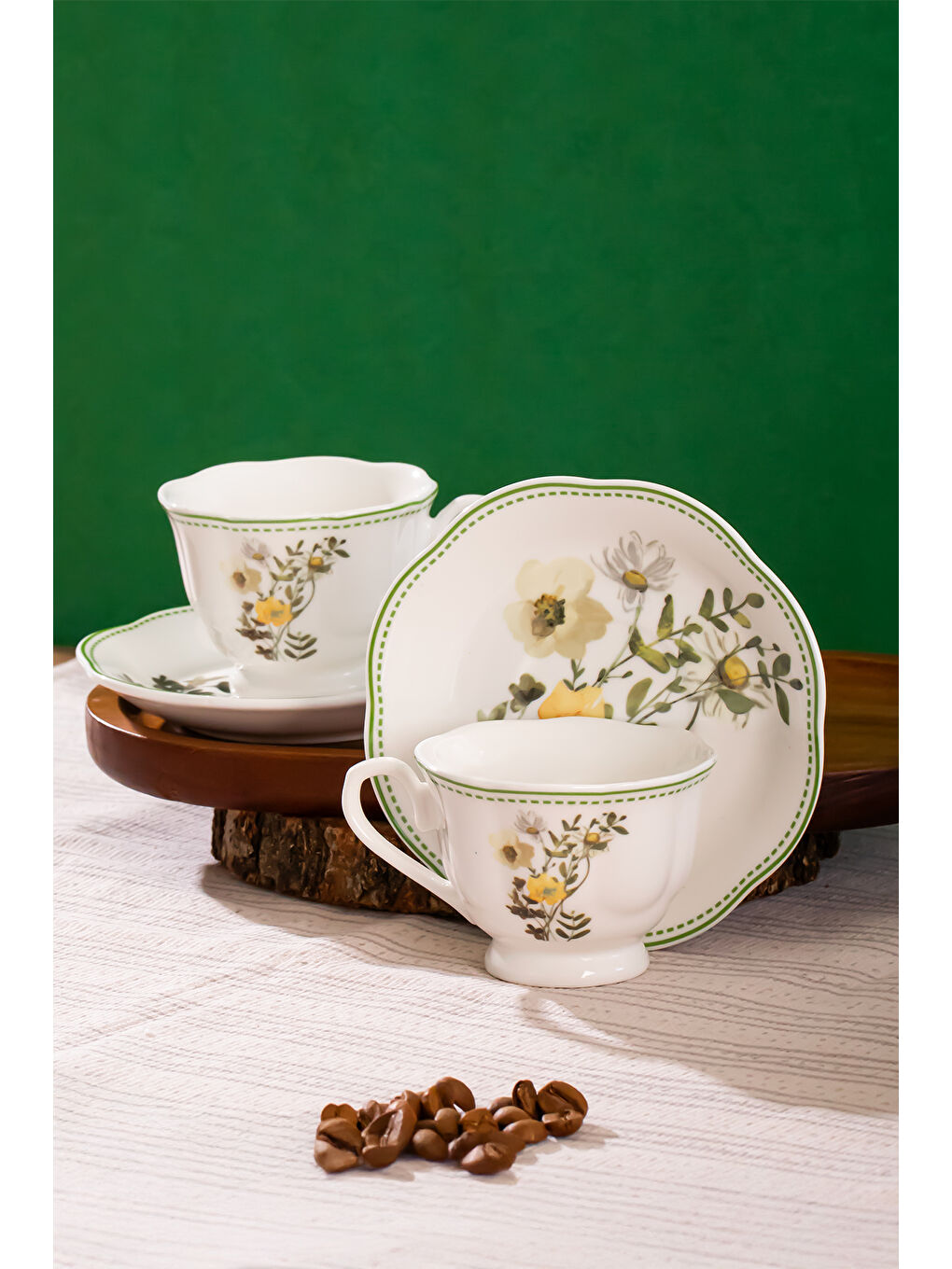 Beyaz Secret Garden 2 Kişilik 4 Parça Porselen Kahve Takımı