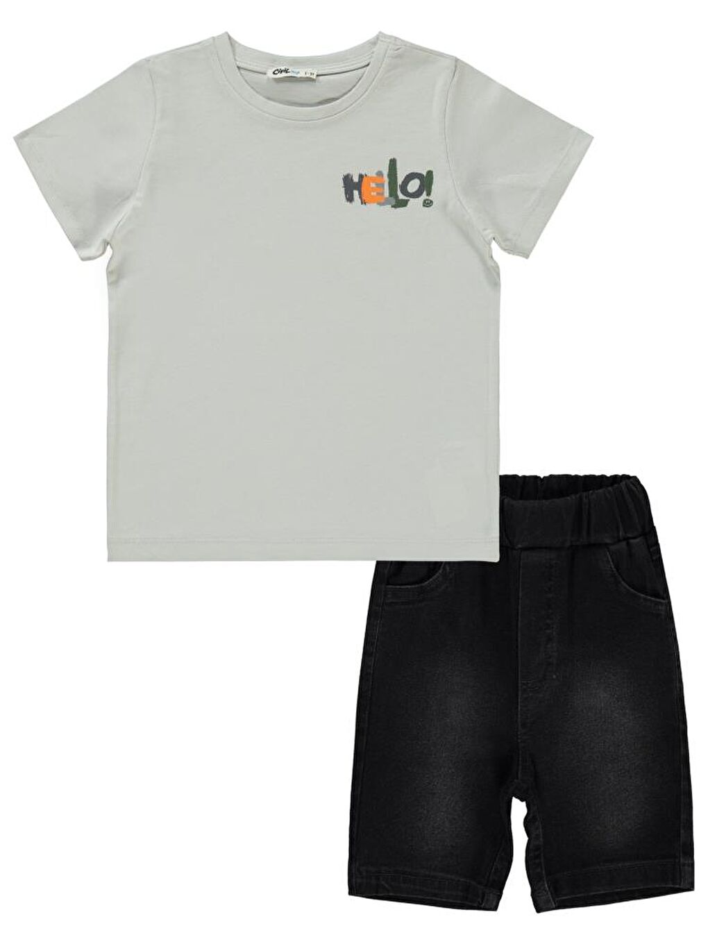Boys Hello Baskılı 2-5 Yaş Takım - Gri 4-5 Yaş