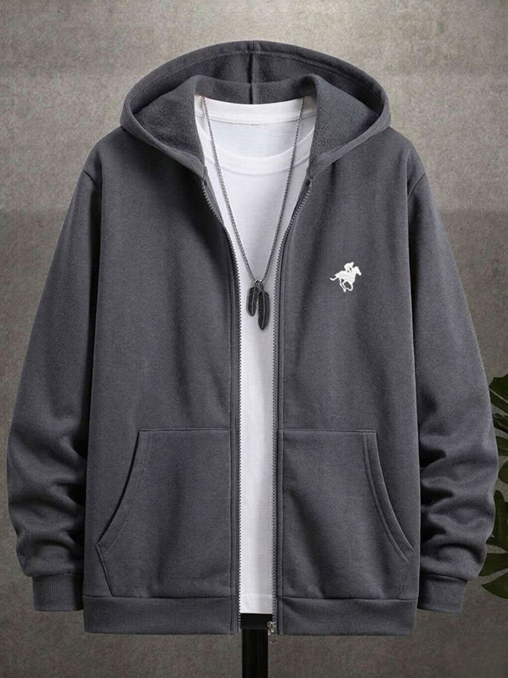 Gri Füme Horse Baskılı Hırka