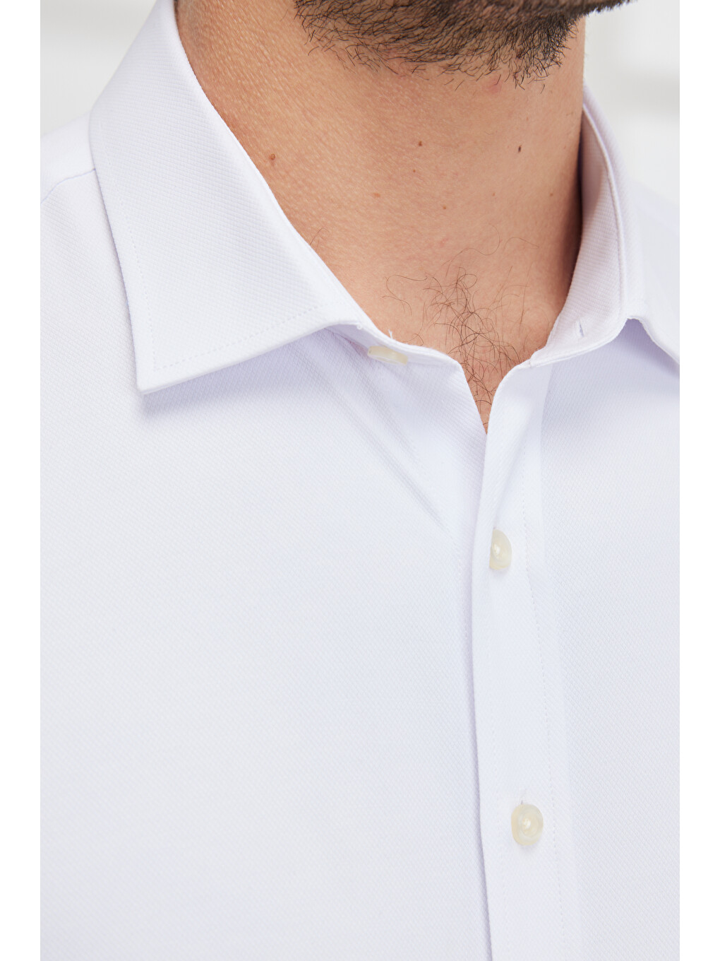Erkek Beyaz Slim Fit Dar Kesim Klasik Yaka Pamuklu Armürlü Gömlek-3