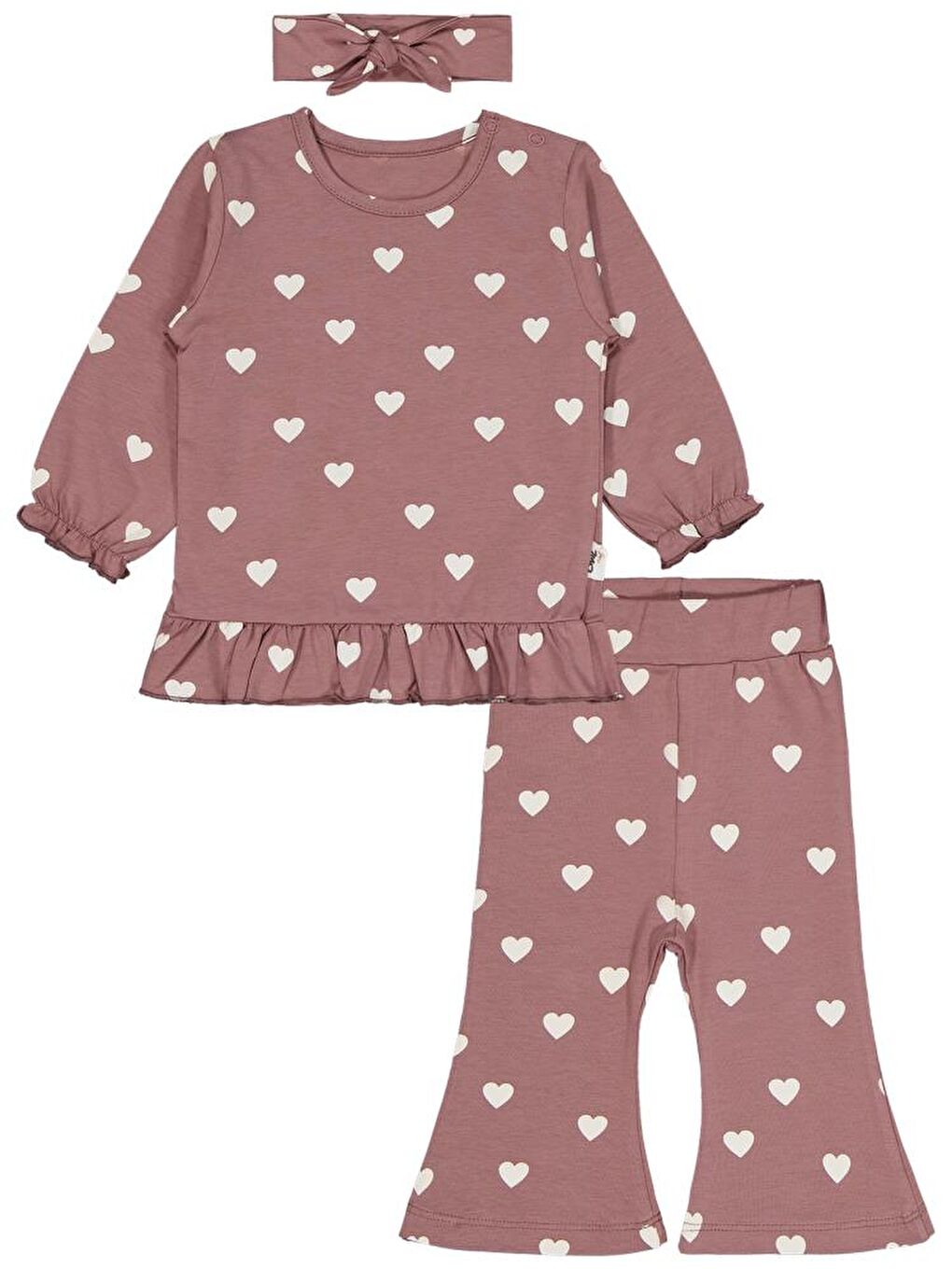 Kahverengi Baby Kalp Baskılı 6-18 Ay Takım - Kahve 9-12 Ay