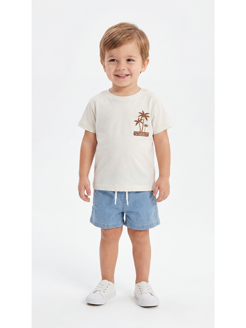 Ekru All I Need Are Palm Trees And A Warm Breeze Baskılı Erkek Bebek Alt Üst Takım