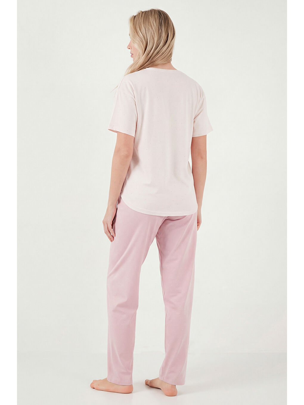 Lila Pamuklu Regular Fit Bisiklet Yaka Cep Detaylı Pijama Takımı 6091325-6