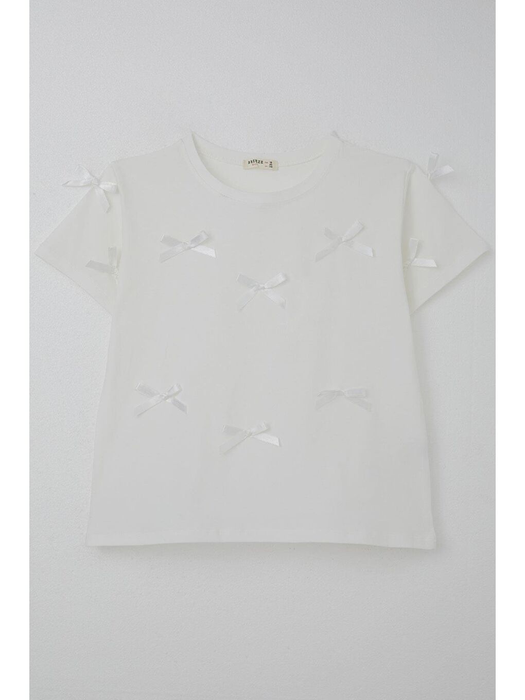 Kız Çocuk Tişört Fiyonk Aksesuar Detaylı Ekru (9-11 Yaş)