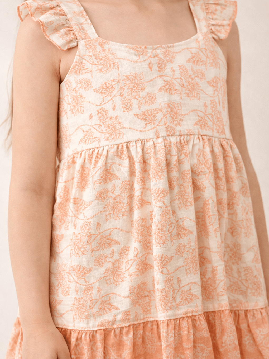 Pembe Kare Yaka Çiçek Desenli Kız Çocuk Elbise-2