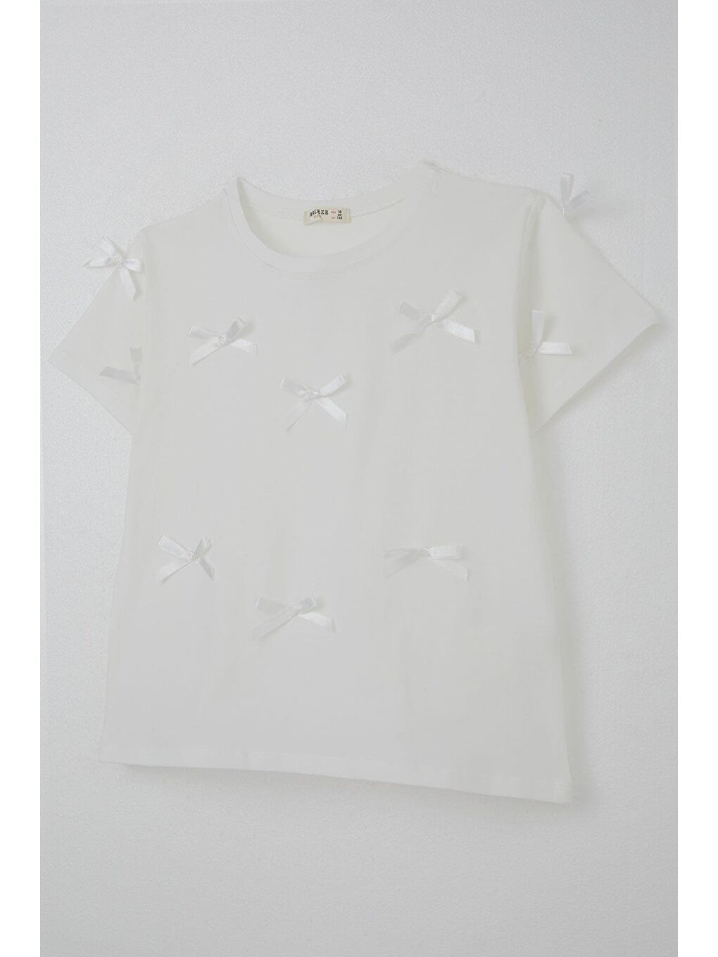 Kız Çocuk Tişört Fiyonk Aksesuar Detaylı Ekru (9-11 Yaş)-2