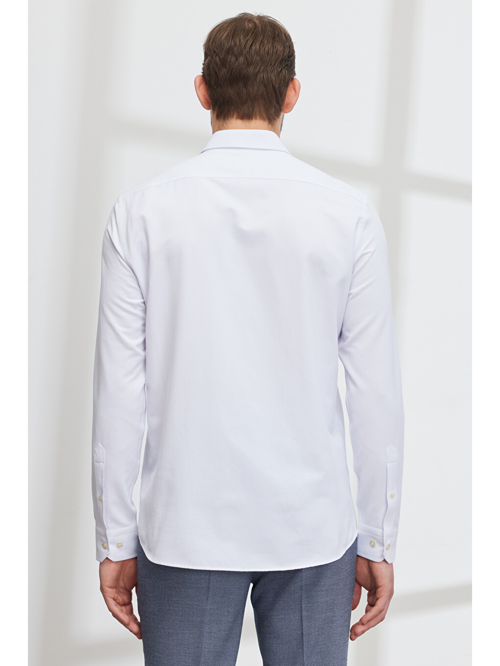 Erkek Beyaz Slim Fit Dar Kesim Klasik Yaka Pamuklu Armürlü Gömlek-6