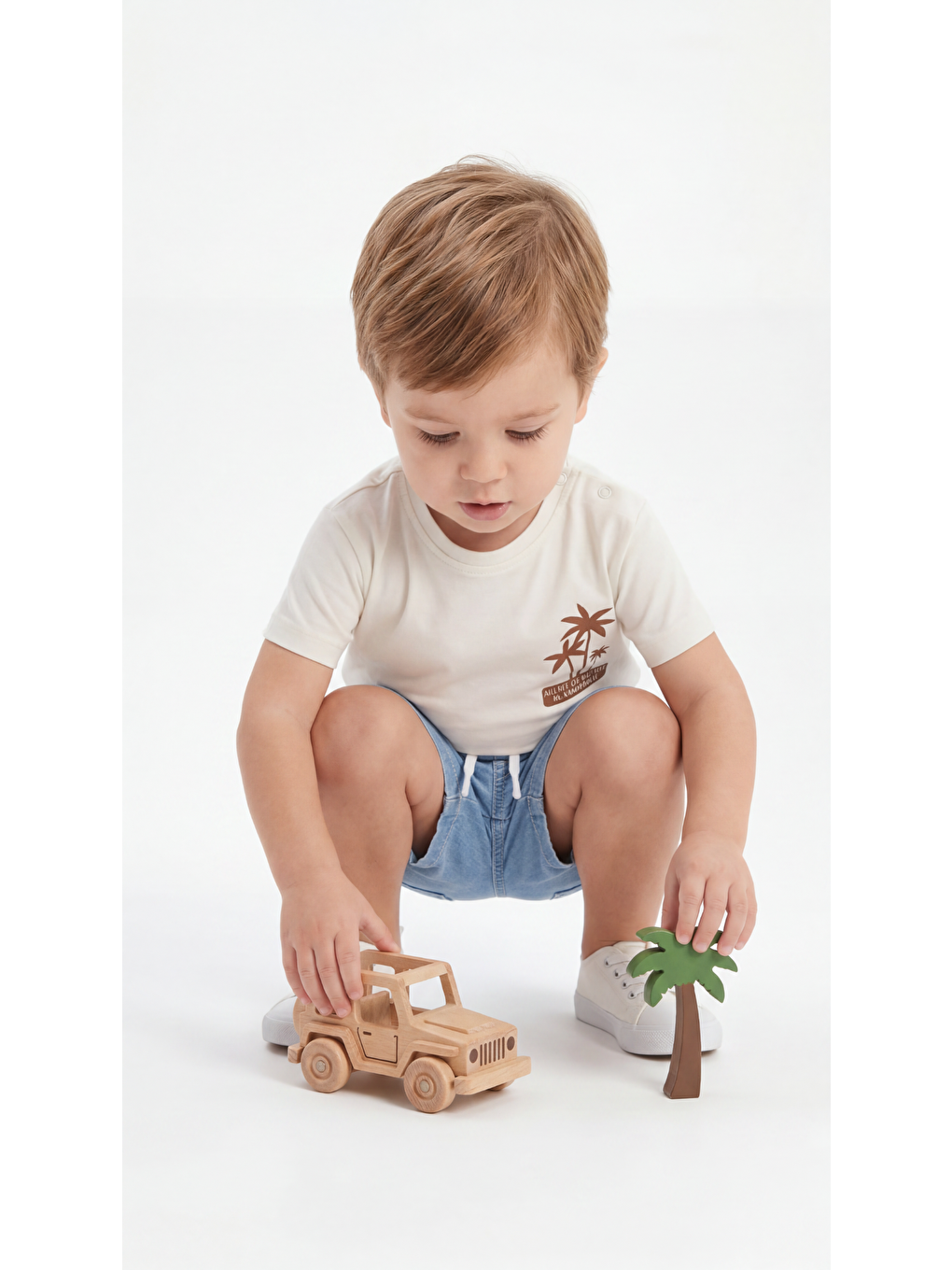 Ekru All I Need Are Palm Trees And A Warm Breeze Baskılı Erkek Bebek Alt Üst Takım-1