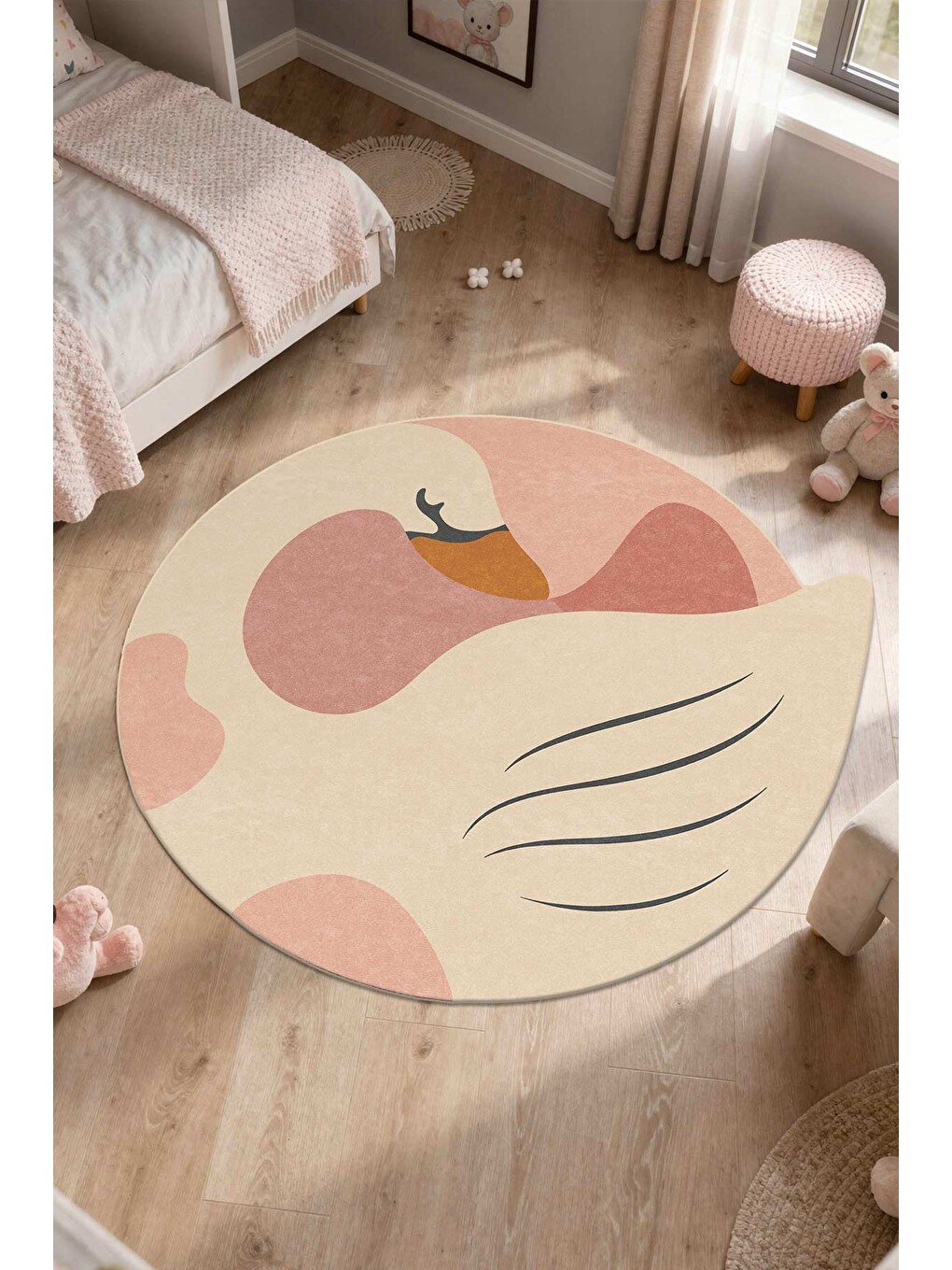Pembe Modern Çocuk Halısı Kaymaz Tabanlı Makinede Yıkanabilir Çocuk Odası Halısı-1