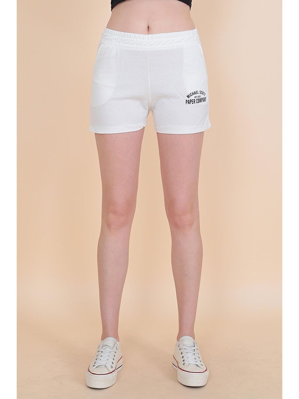 Ekru Kadın Baskılı Şort 1990-1