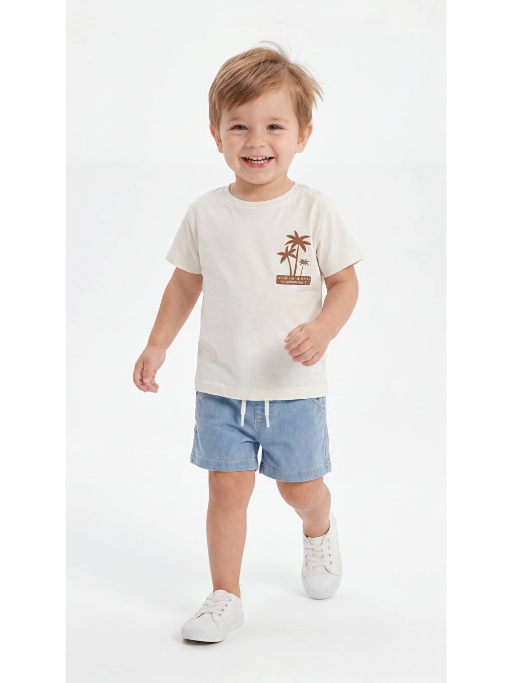 Ekru All I Need Are Palm Trees And A Warm Breeze Baskılı Erkek Bebek Alt Üst Takım-2