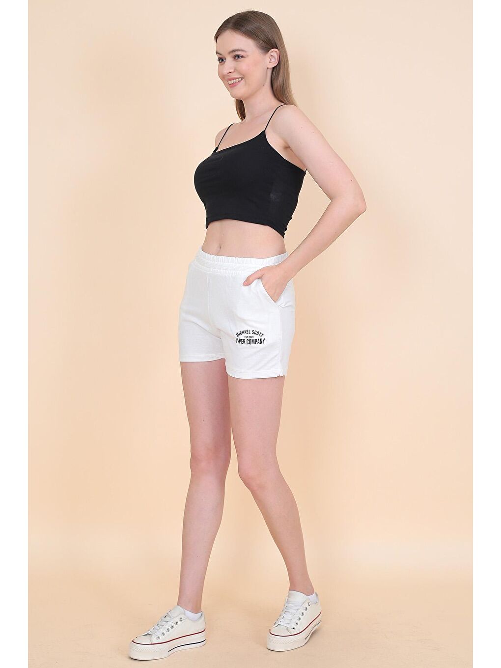 Ekru Kadın Baskılı Şort 1990-2