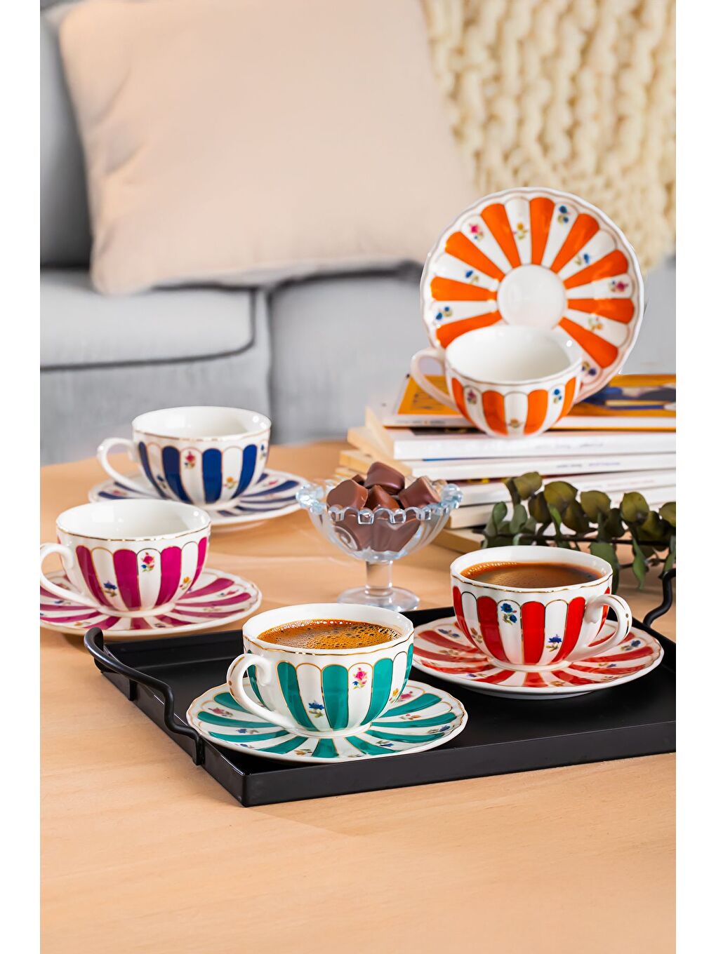 Karışık 16858 Balat 6 Kişilik 12 Parça Porselen Kahve Fincan Takımı