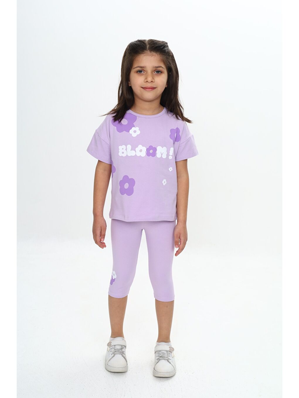 Lila Kız Çocuk Bloom Yazı Çiçek Baskılı Kaprili Takım-2
