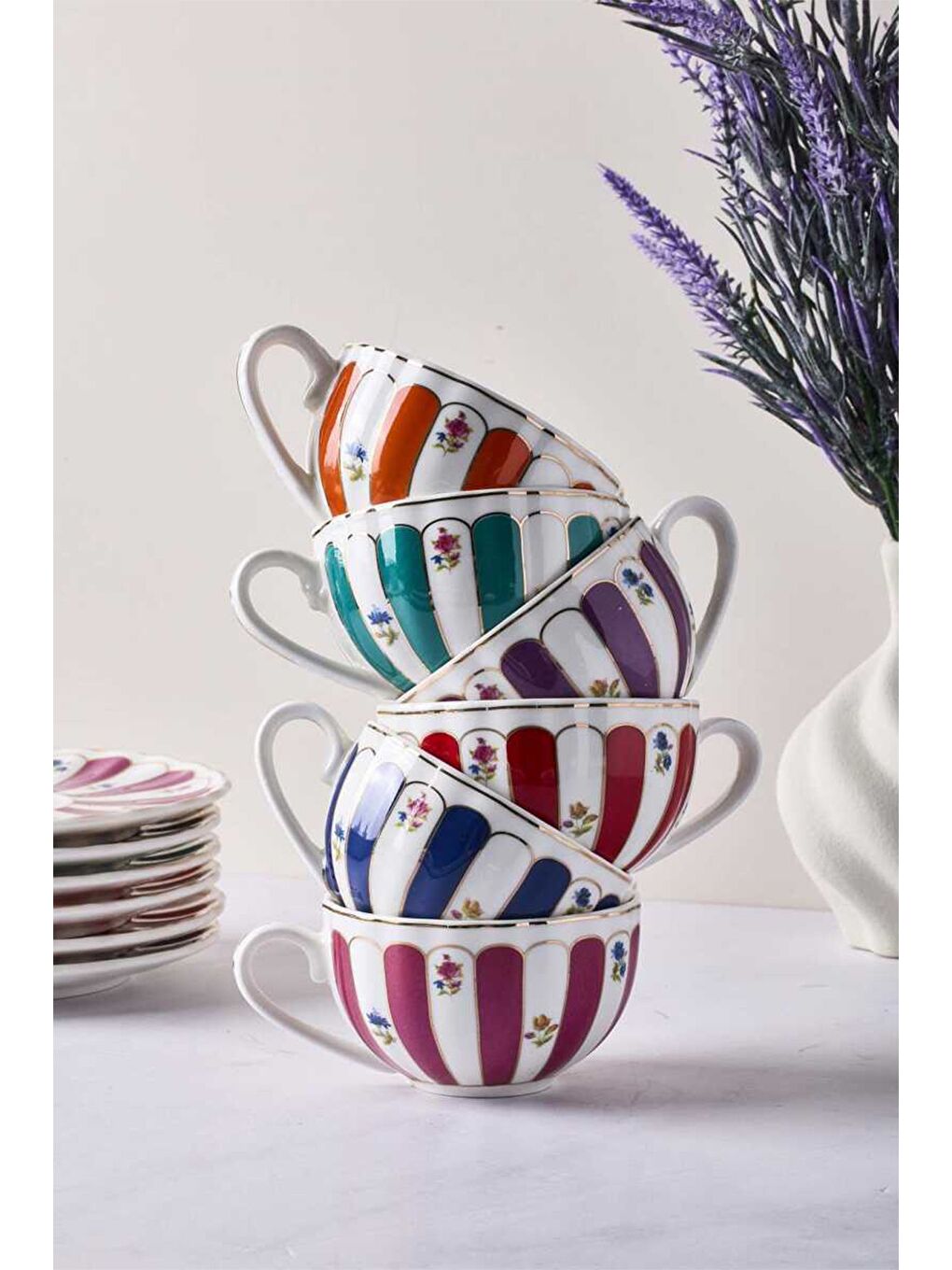 Karışık 16858 Balat 6 Kişilik 12 Parça Porselen Kahve Fincan Takımı-1