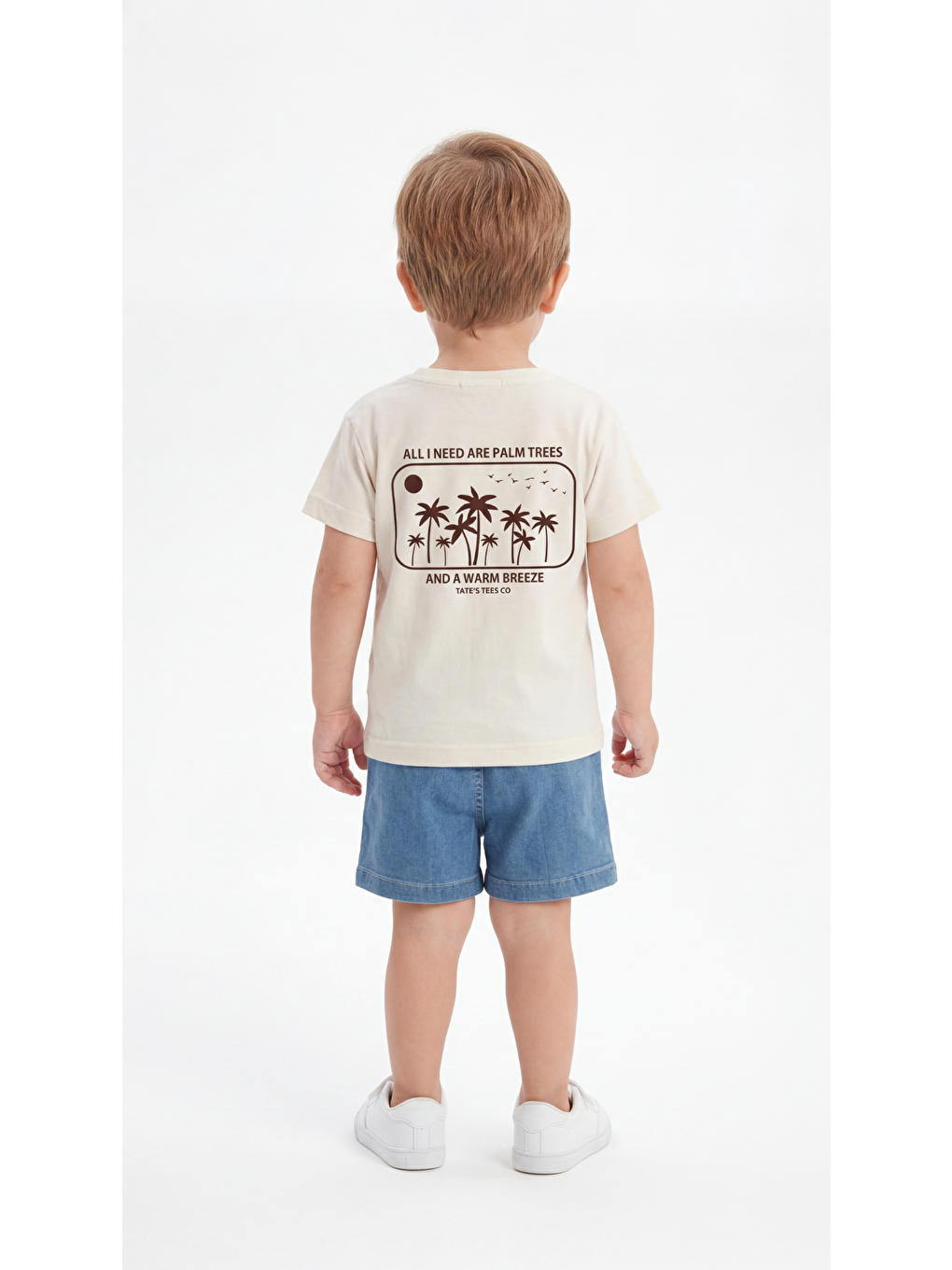 Ekru All I Need Are Palm Trees And A Warm Breeze Baskılı Erkek Bebek Alt Üst Takım-3