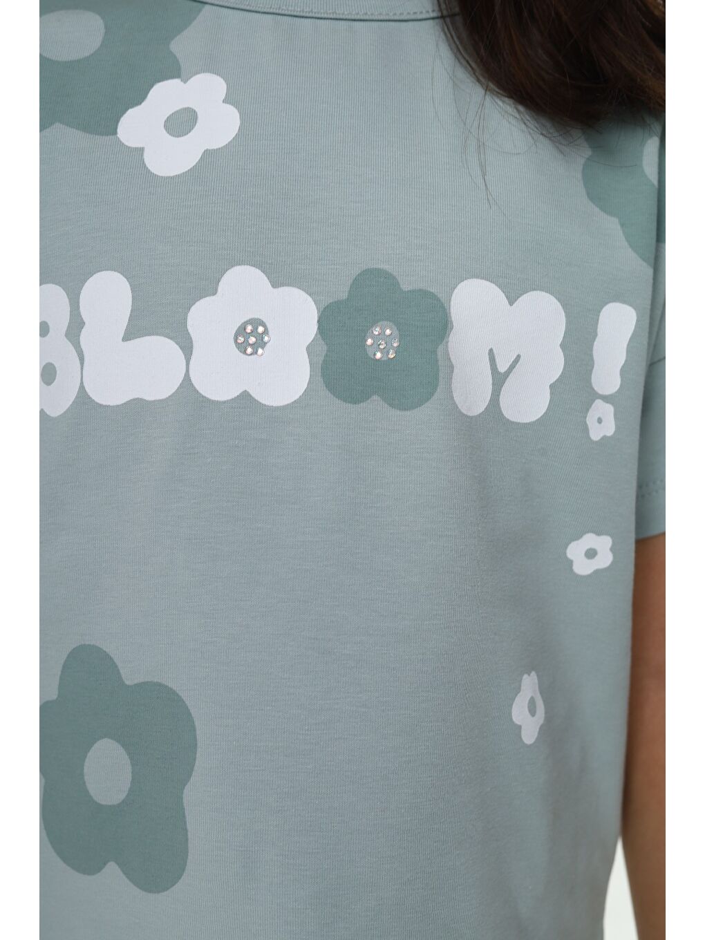 Gri Kız Çocuk Bloom Yazı Çiçek Baskılı Kaprili Takım-3