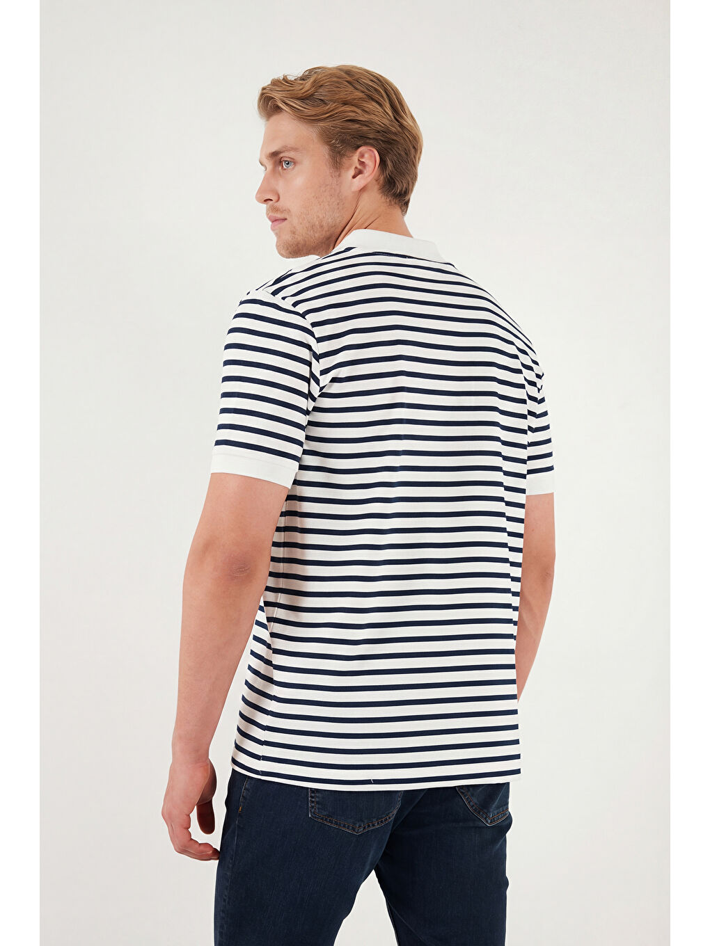 İndigo Pamuklu Çizgili Kısa Kollu Düğmeli Polo T Shirt 5904046-6