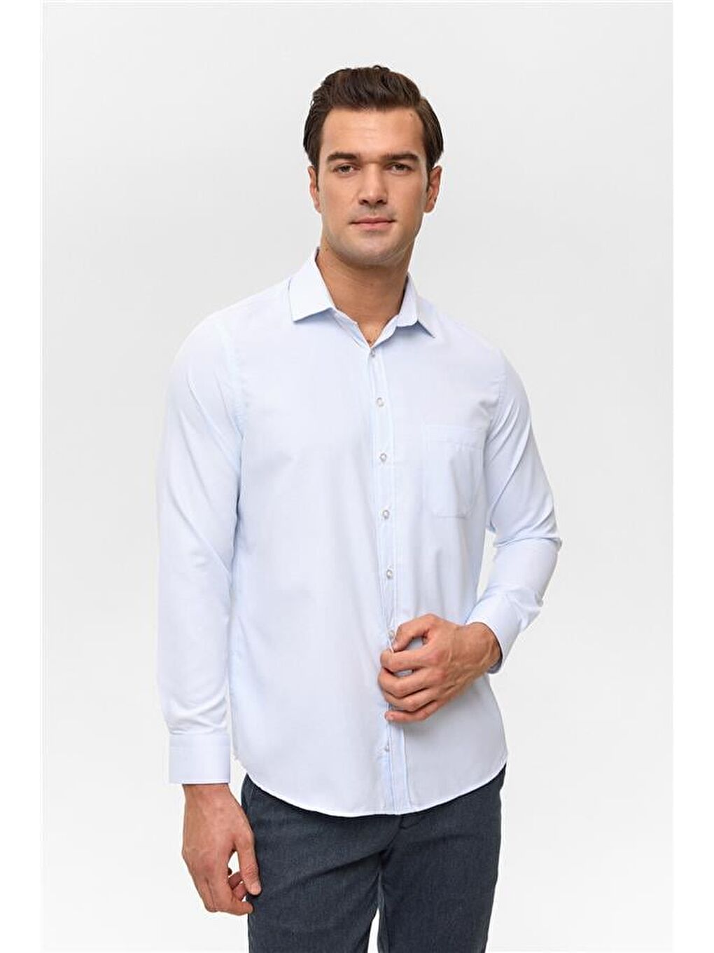 Buz Mavi Regular Desenli Klasik Yaka Gömlek-1