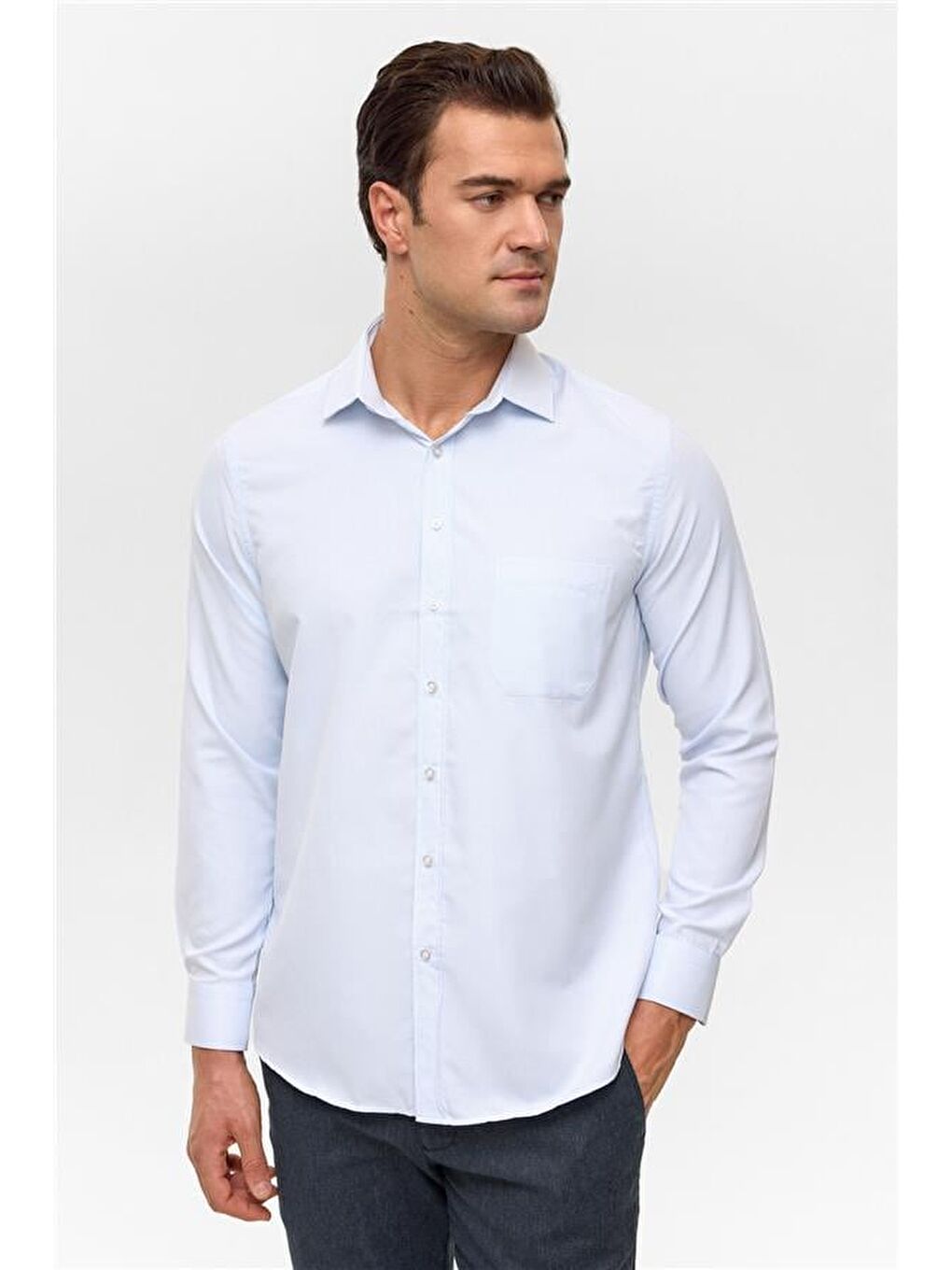 Buz Mavi Regular Desenli Klasik Yaka Gömlek-2