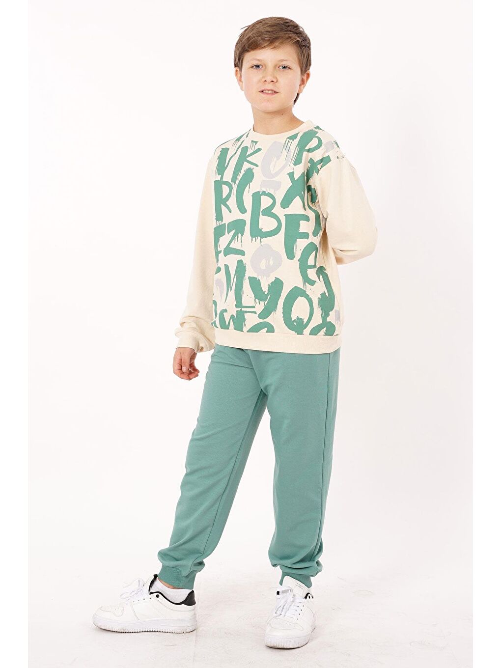 Bisiklet Yaka Harf Baskılı Çağla Yeşili Renk Erkek Çocuk Eşofman Takım-4