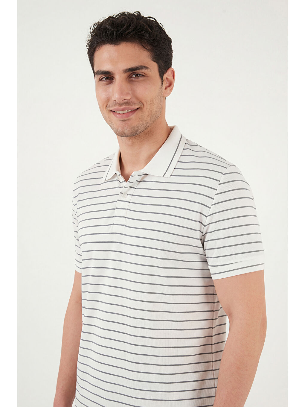 Haki Çizgili Kısa Kollu Düğmeli Polo T Shirt 5904026-5