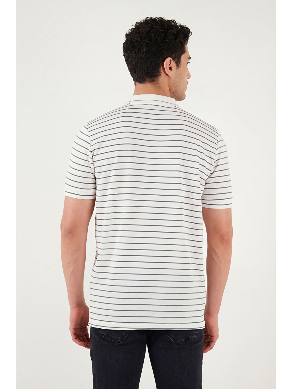 Haki Çizgili Kısa Kollu Düğmeli Polo T Shirt 5904026-6