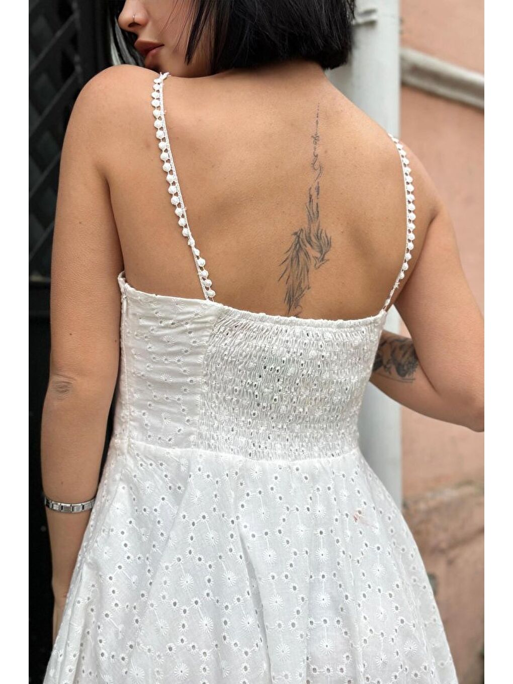 Beyaz Askılı Fisto Mini Elbise-3