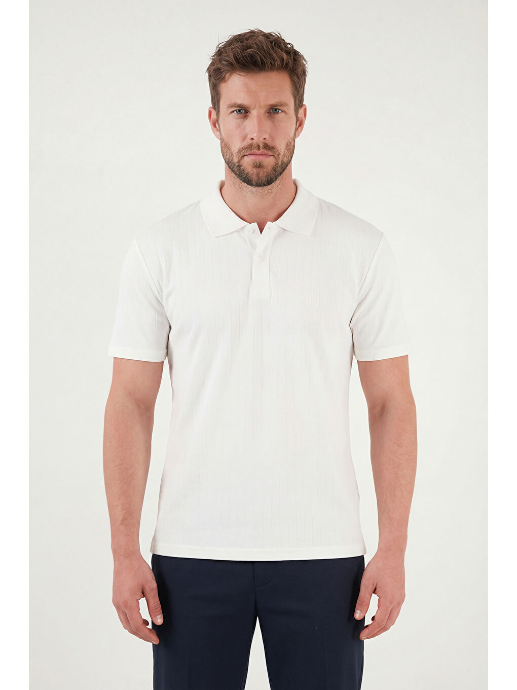 Ekru Pamuklu Kısa Kollu Düğmeli Polo T Shirt 5904051-2