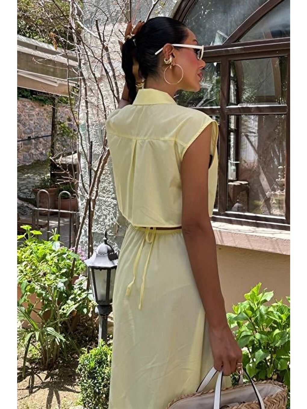 Sarı Göbeği Halka Detaylı Midi Boy Elbise 2896-3