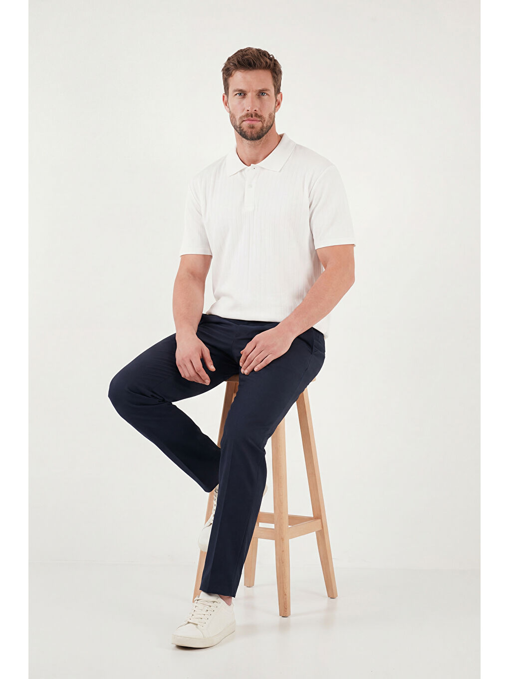 Ekru Pamuklu Kısa Kollu Düğmeli Polo T Shirt 5904051-3