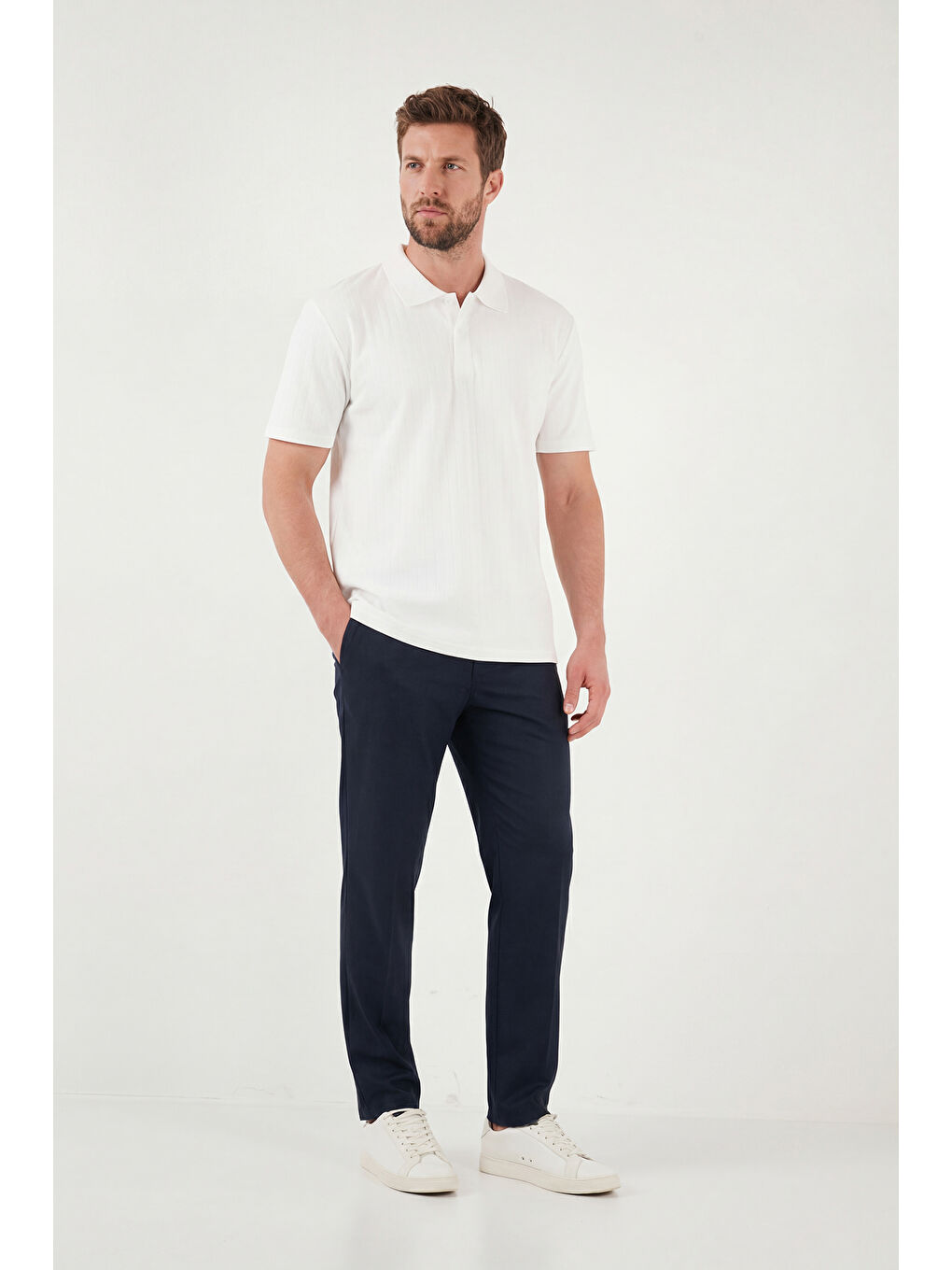 Ekru Pamuklu Kısa Kollu Düğmeli Polo T Shirt 5904051-4