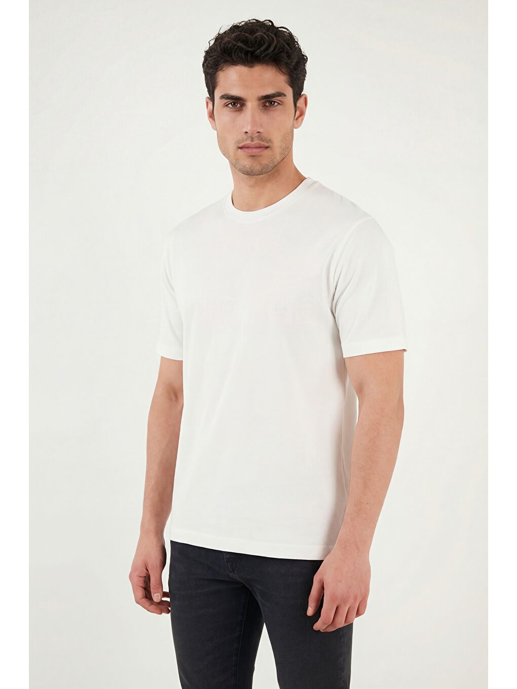 Ekru Pamuklu Bisiklet Yaka Kısa Kollu T Shirt 5904114-3