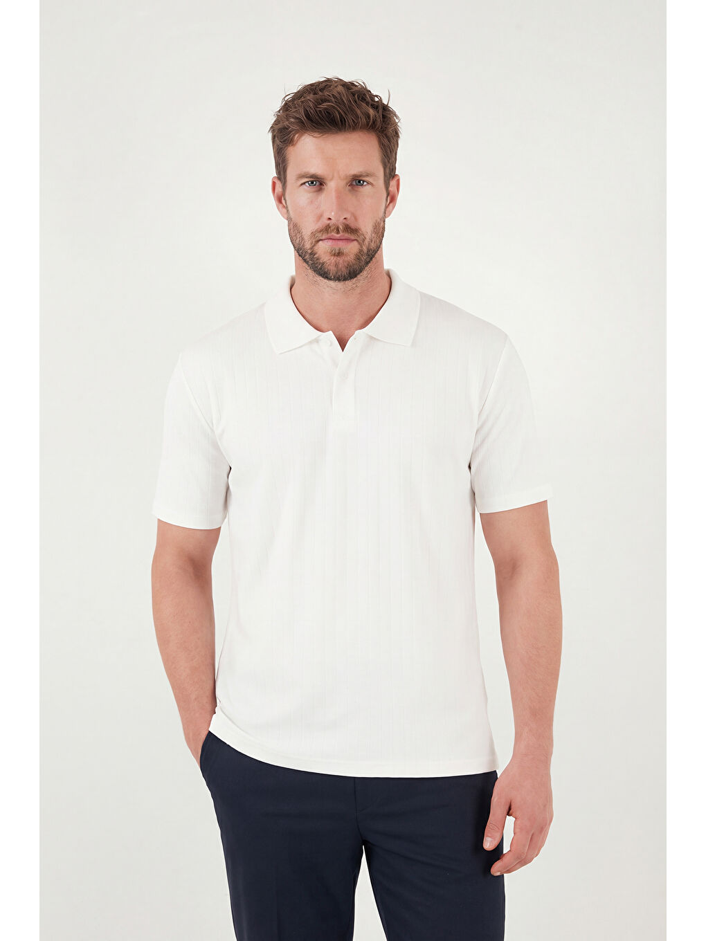 Ekru Pamuklu Kısa Kollu Düğmeli Polo T Shirt 5904051-5