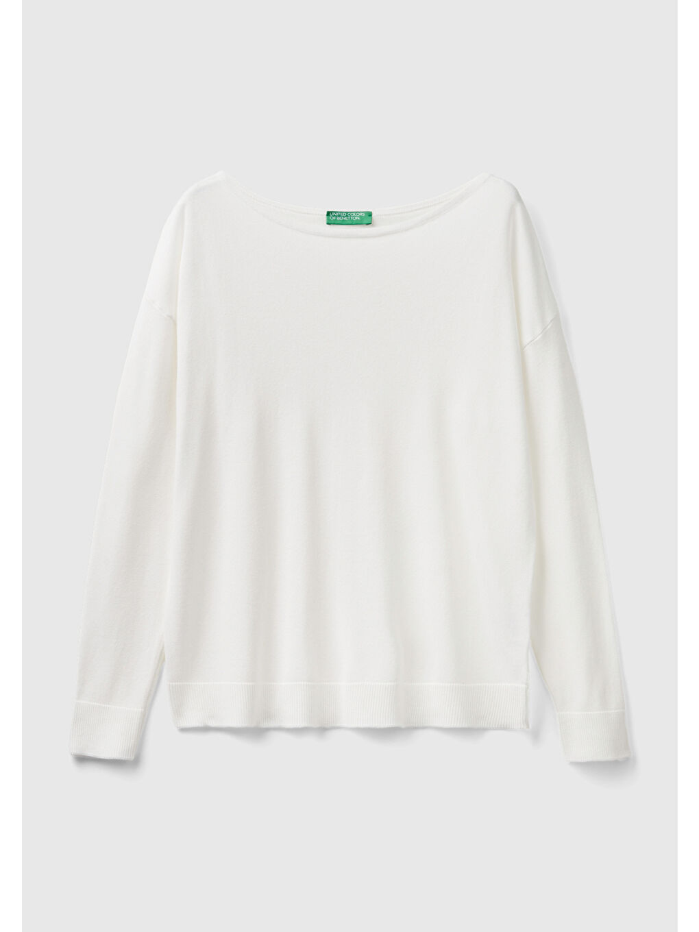 Kadın Beyaz Pamuk ve Modal Karışımlı Ribana Detaylı Kayık Yaka Kazak-1