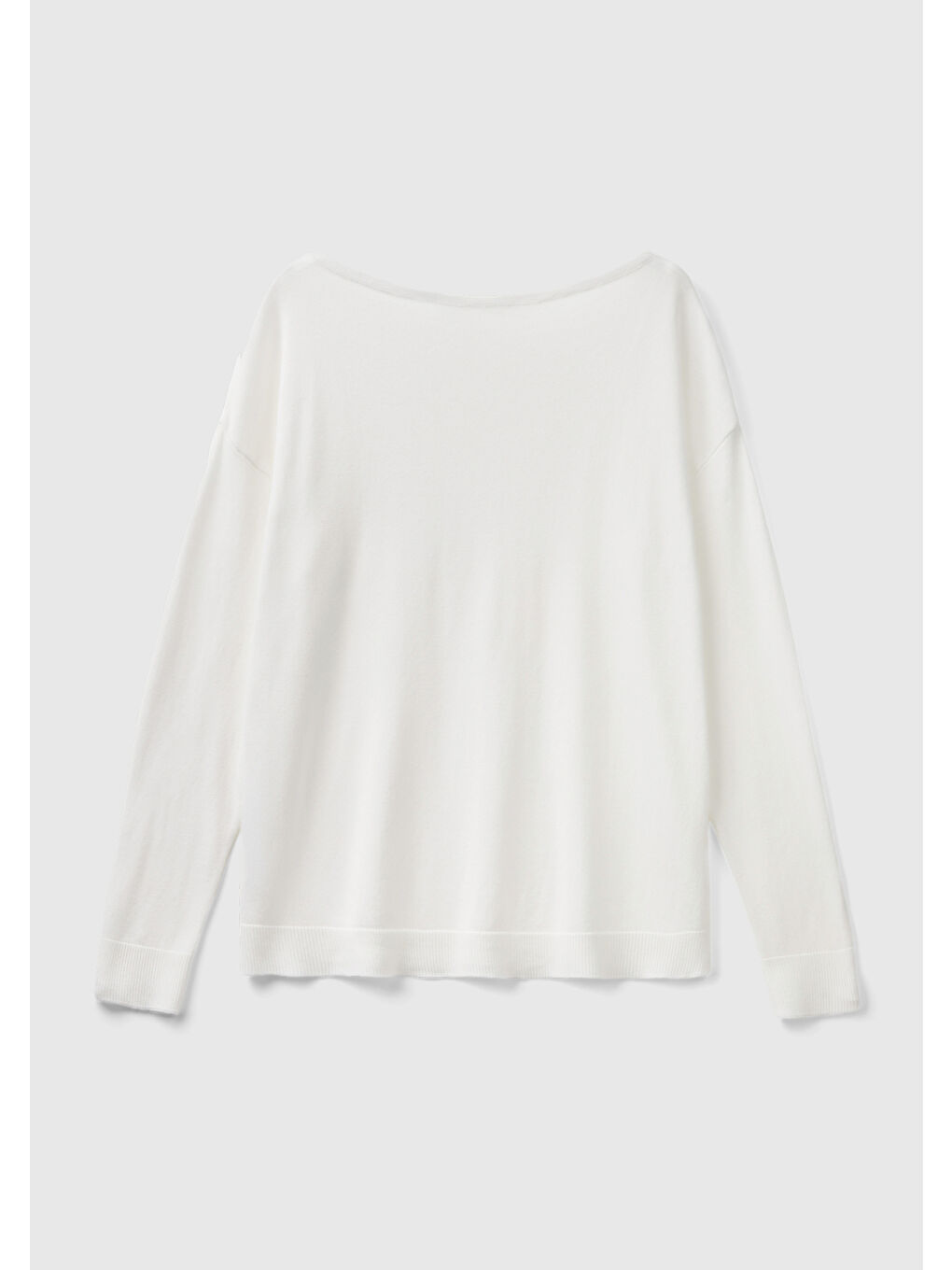 Kadın Beyaz Pamuk ve Modal Karışımlı Ribana Detaylı Kayık Yaka Kazak-3