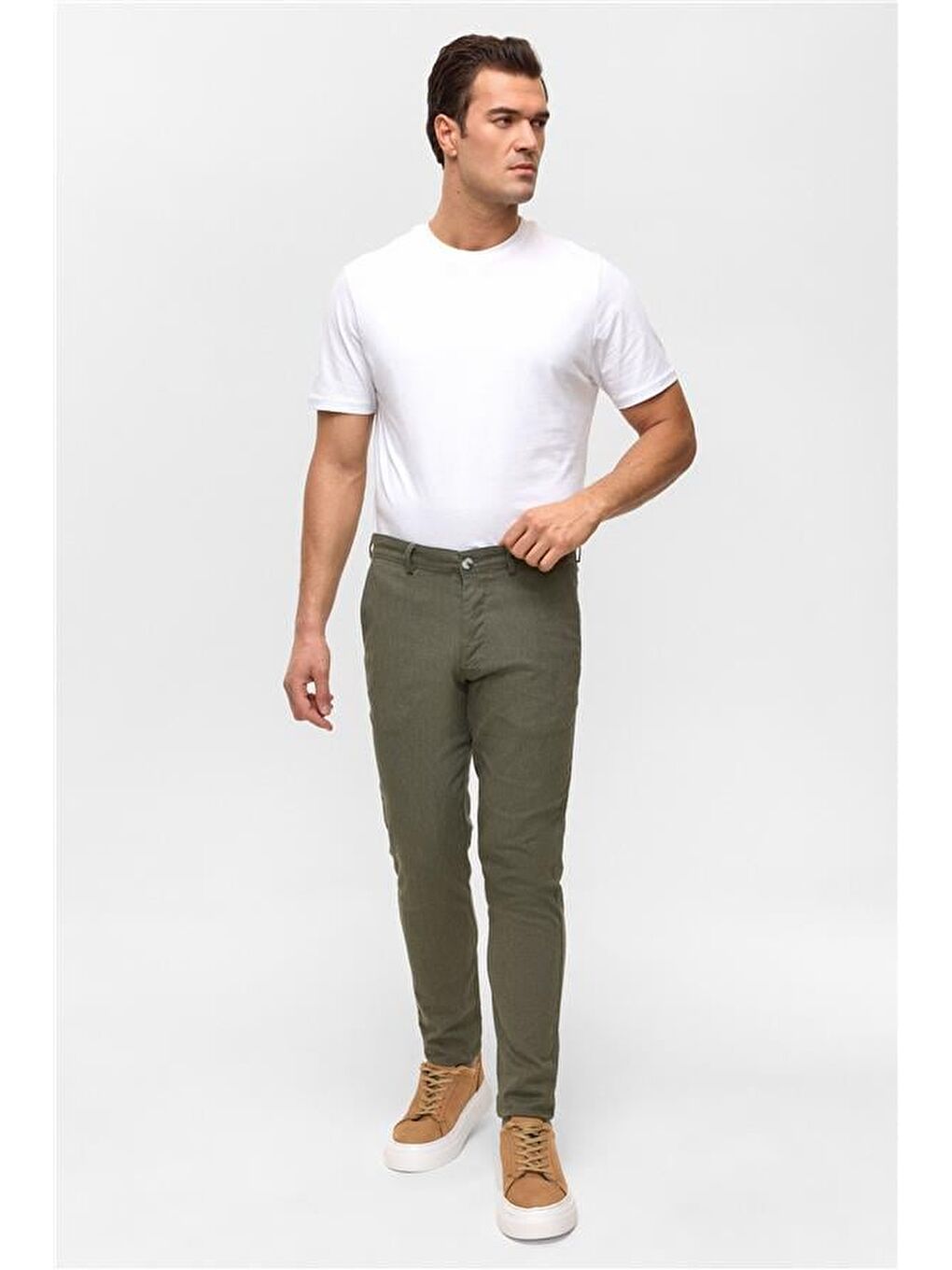 Koyu Haki Slim Armürlü Pantolon